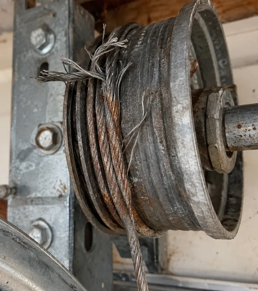 Residential garage door before repair