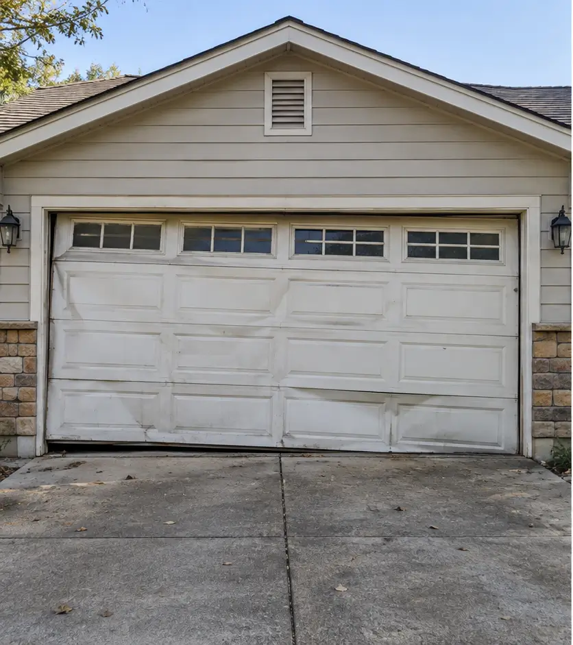 Residential garage door before repair