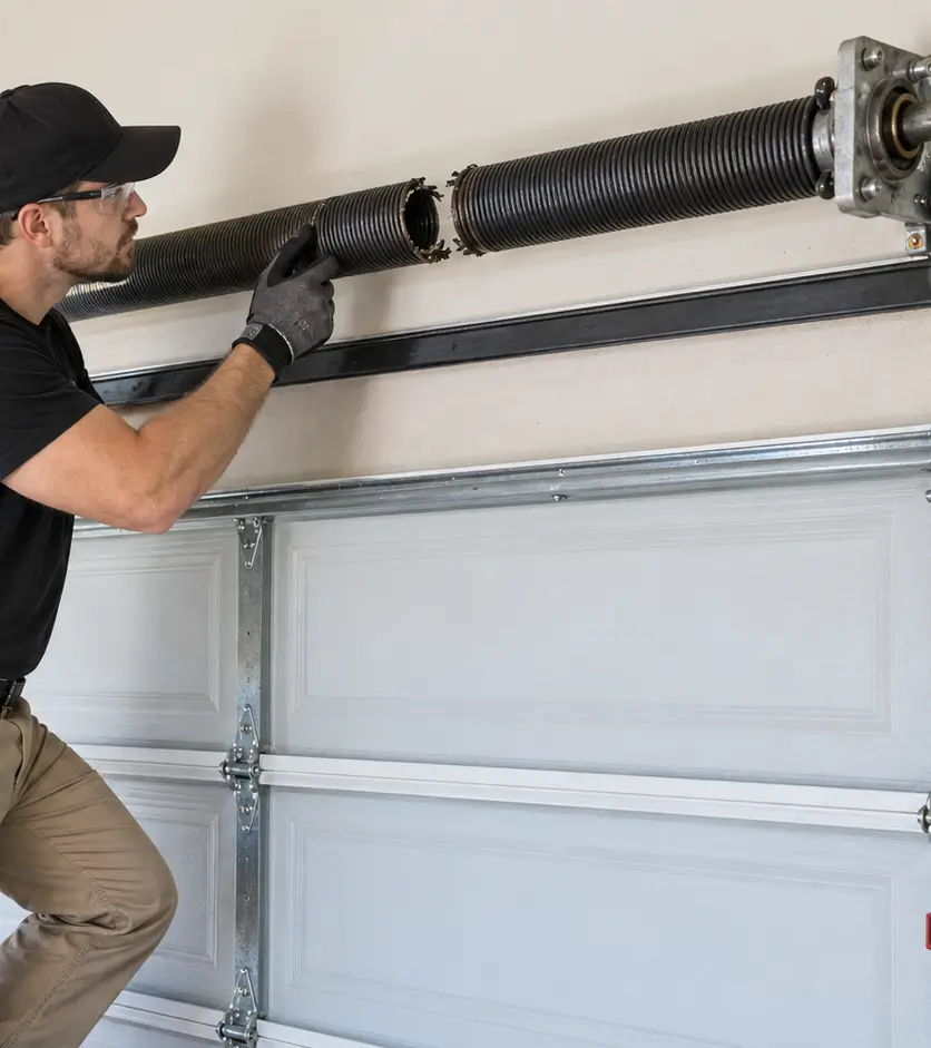 Residential garage door before repair