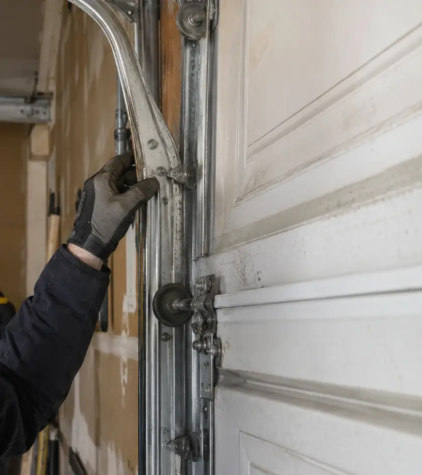 Residential garage door before repair